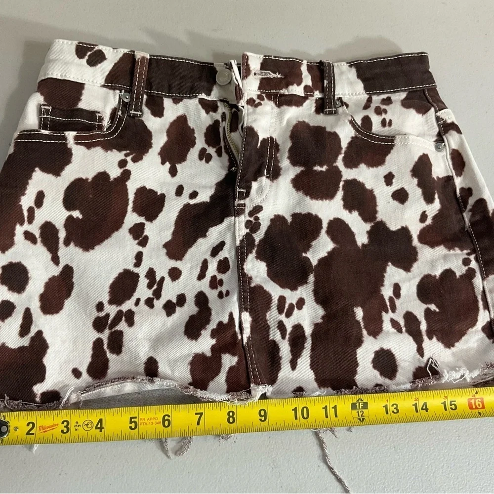 No Boundaries Women's Denim Mini Skirt Size xtra Small Cow Print Brown